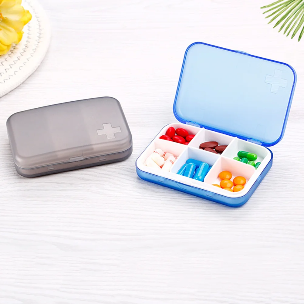 

2pcs Portable Pill Organizer 6 Compartments Medicine Storage Box Travel Lightweight Durable Plastic Case Transparent Lid Compact