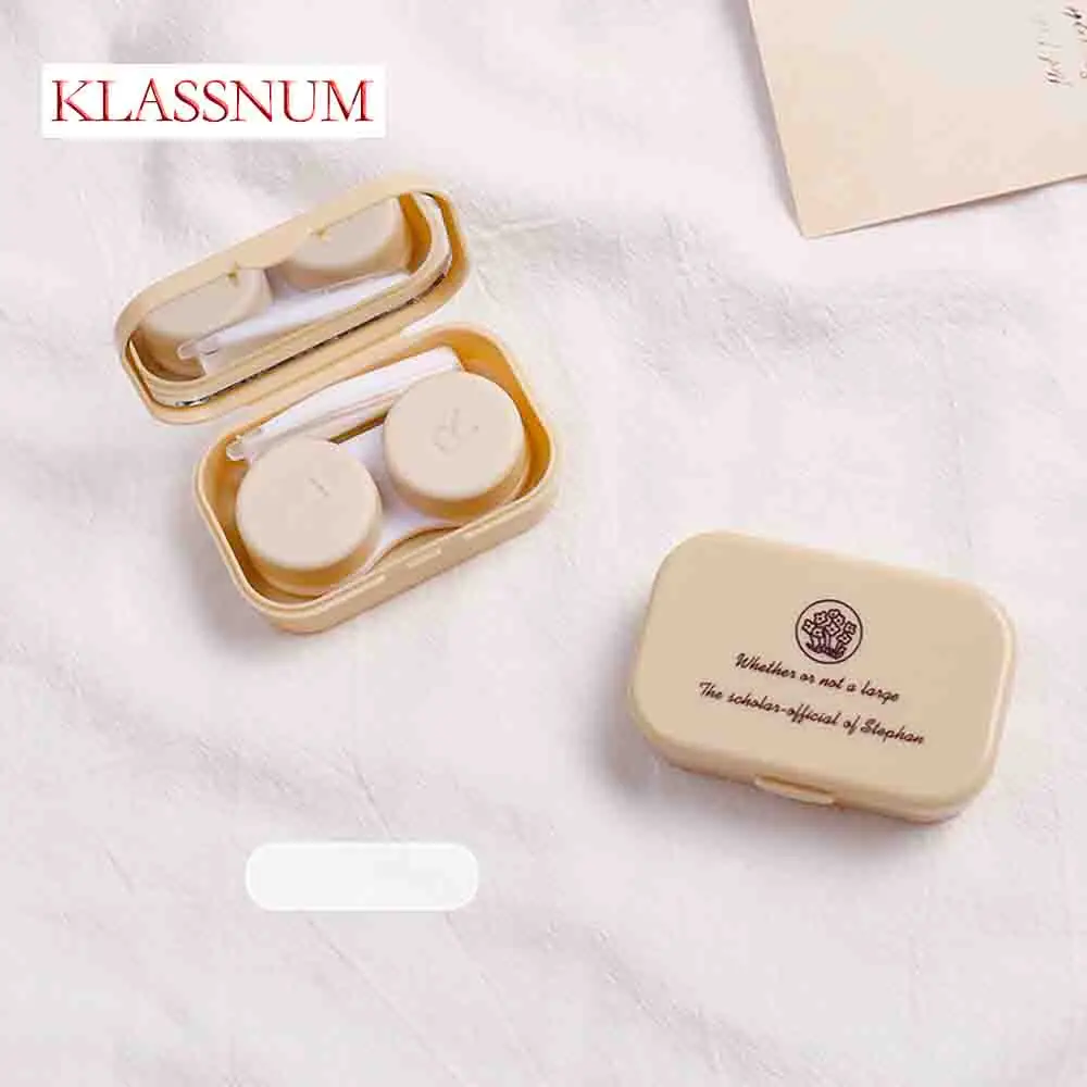 

KLASSNUM Cute Oval Contact Lens Case Travel Portable Macaron Candy Colors Eye Care With Mirror Tweezers Kit Women Organizer