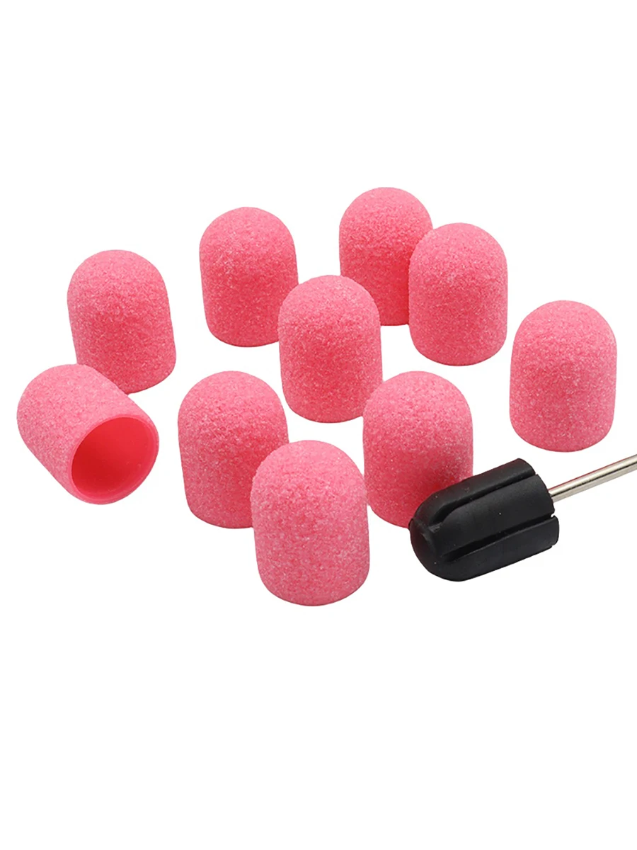 10 stücke Pediküre Schleif kappen mit Welle Nagel bohrer Schleif bänder Set, profession elle Nail Art Polieren Schleif kappe, Acryl Nagel g – Detail 1