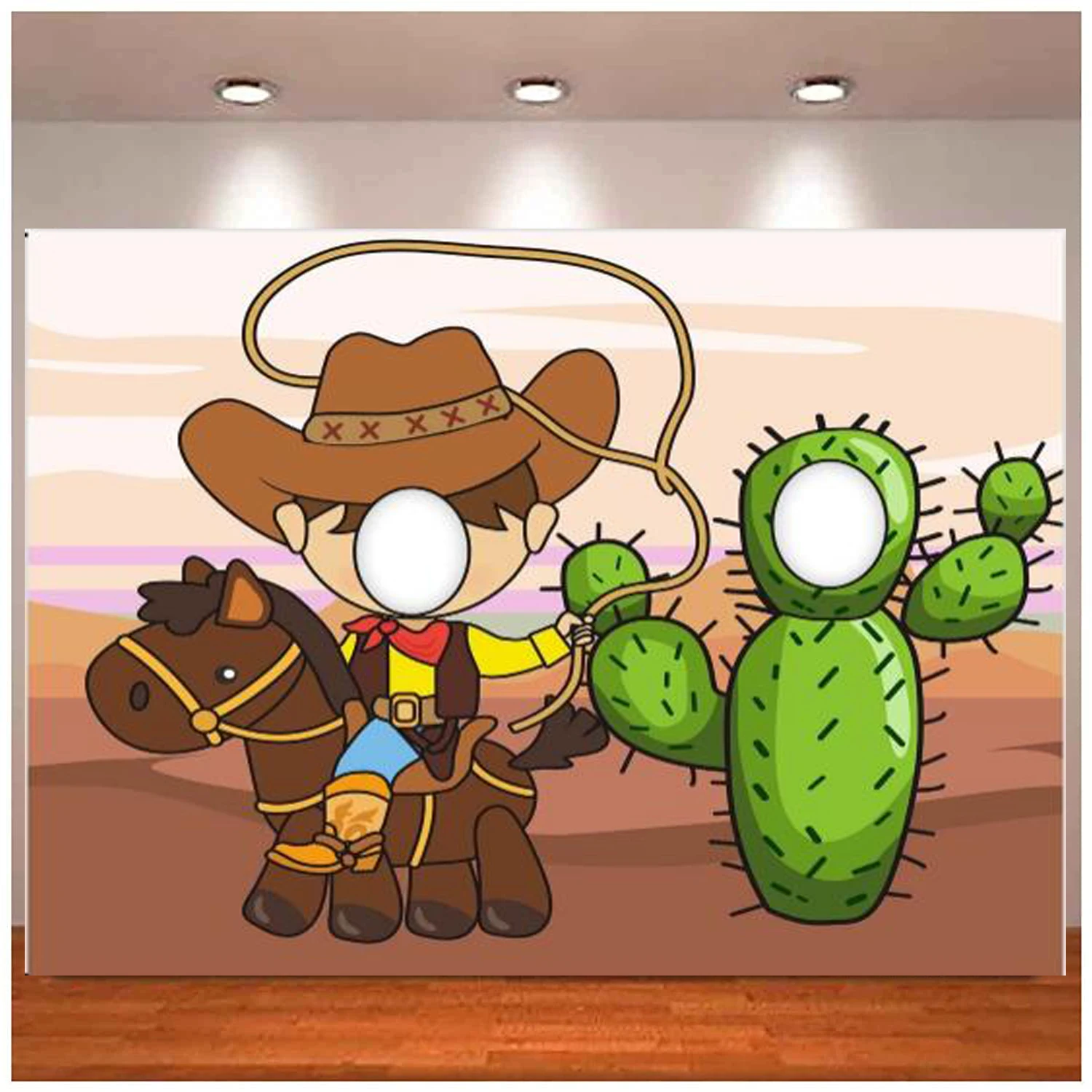 

Cowboy Cactus Horse Photo Banner Backdrop Photo Booth Props Pretend Play Party Game West Cowpuncher Theme Decor Background