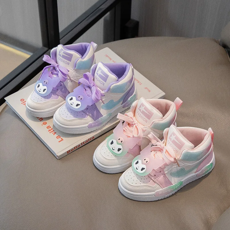 

Детская повседневная обувь Elite Frenum из искусственной кожи Kuromi, весенние кроссовки для детей, противоскользящие дышащие фиолетовые, розовые, размер 26-37