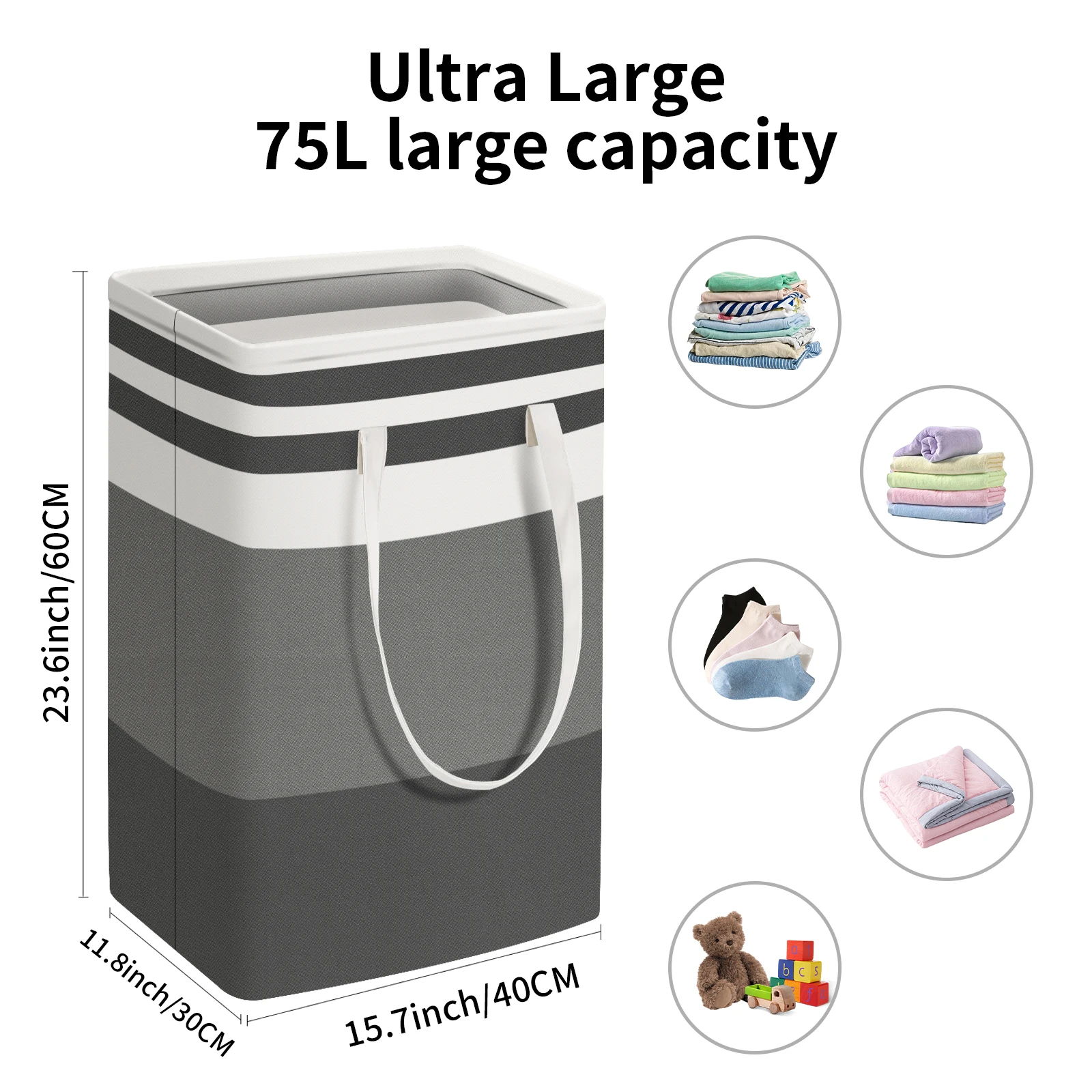 Large Collapsible Laundry Basket 75L Freestanding Clothes Hamper with Easy Carry Handles for Laundry, Bedroom, Dorm, Towels, Toy