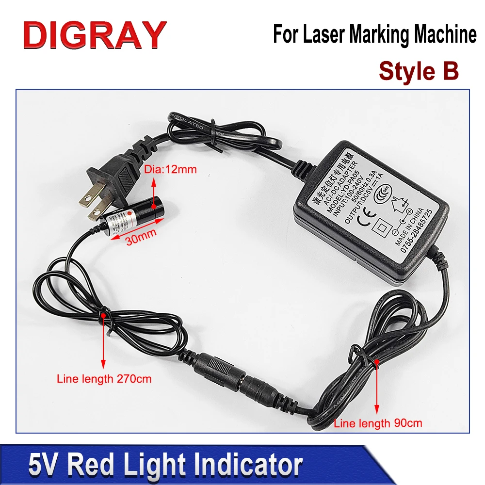 DIGRAY Red Dotted Beam Light 650nm 5V 10mW Infrared Adjustable Laser Module Locator &Adapter for Fiber Marking or Cutting Machin