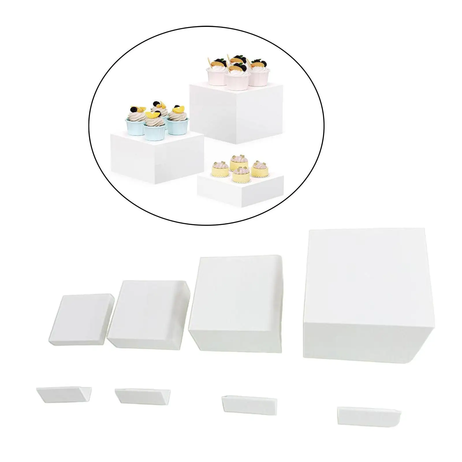 4Pcs Buffet Riser Multifunctional Space Saving Stotage Organizer Acrylic Riser for Food Small Figurine Parties Jewelry Buffet