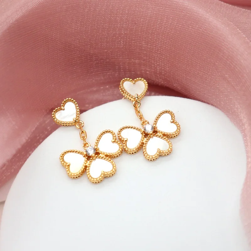 Vintage Clover Gold Zicorn Four Hearts  Earrings Necklace Earring Set for Women Engagement Party Jewelry