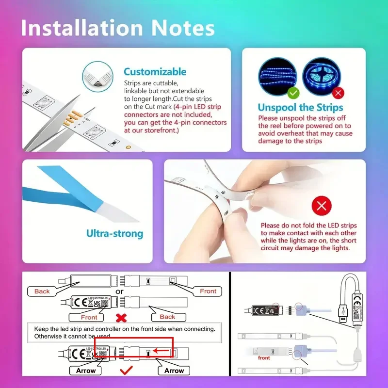 LED Strip Lights RGB 5050 Bluetooth APP Control with Touch Remote Flexible Ribbon Color Change Led Tape for Gaming Room Decor