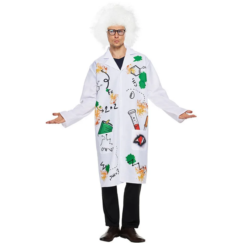 Men Crazy Doctor Cosplay Adult Halloween Mad Scientist Costumes Carnival Purim Parade Nightclub Bar Stage Role Play Party Dress