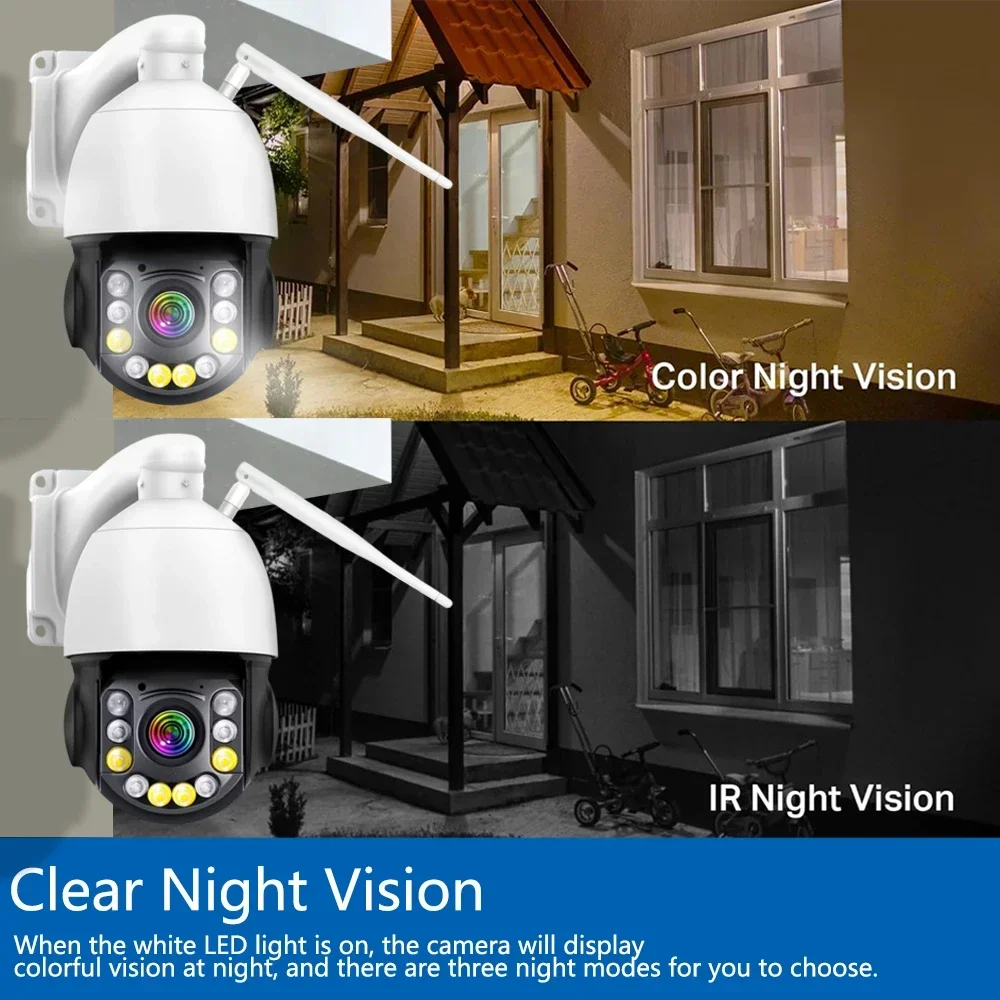 8MP Outdoor WiFi PTZ Security Camera 50X Digital Zoom ICSee App Two Way Audio AI Human Detection Color Night Vision CCTV Monitor