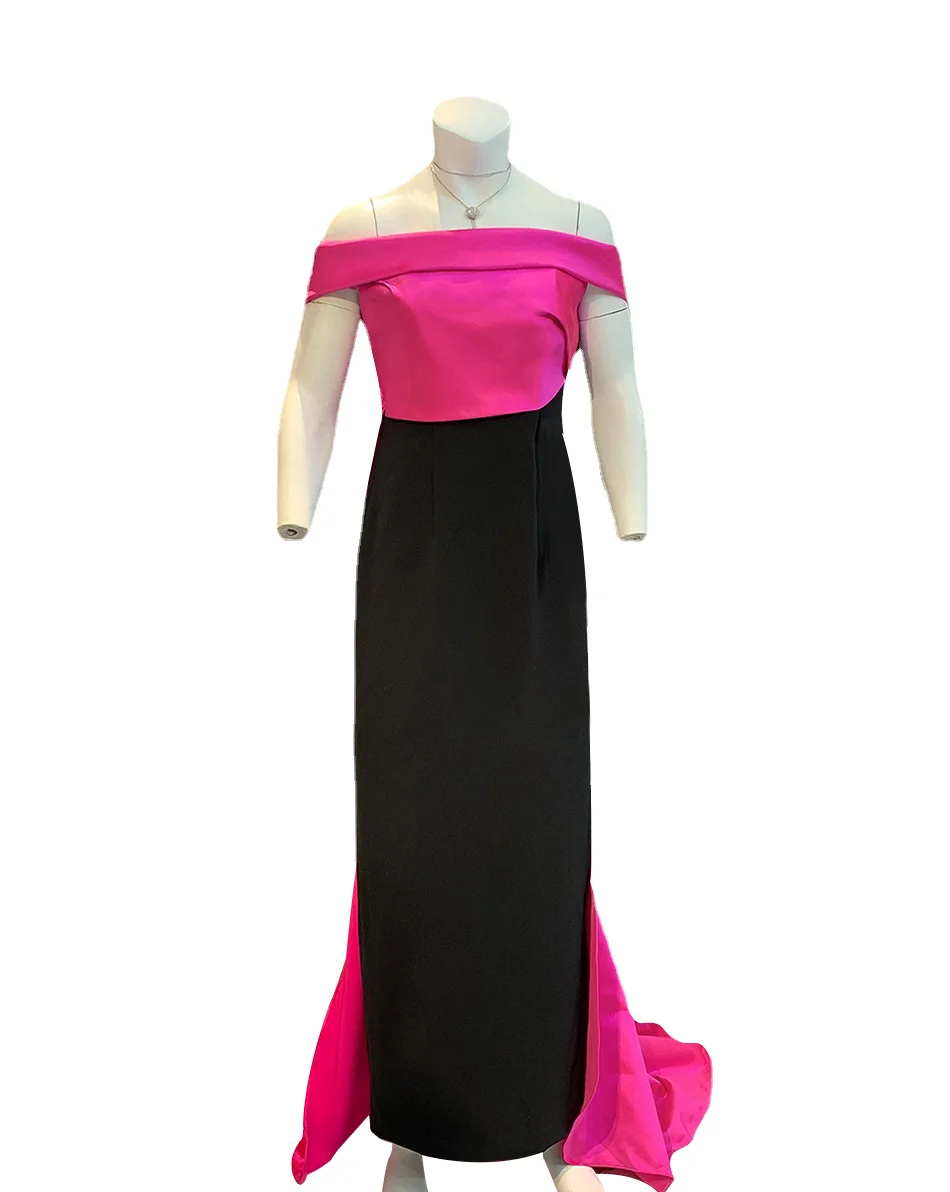 

Customized Elegant Red and Black Color Matching Long Dinner Dress Party Dresses Women Evening