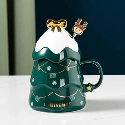 Ceramic Coffee Cup Christmas Tree Mug With Lid Spoon Girls Office Cute Coffee Cups And Mug Couple Supplies Christmas Gift Mug