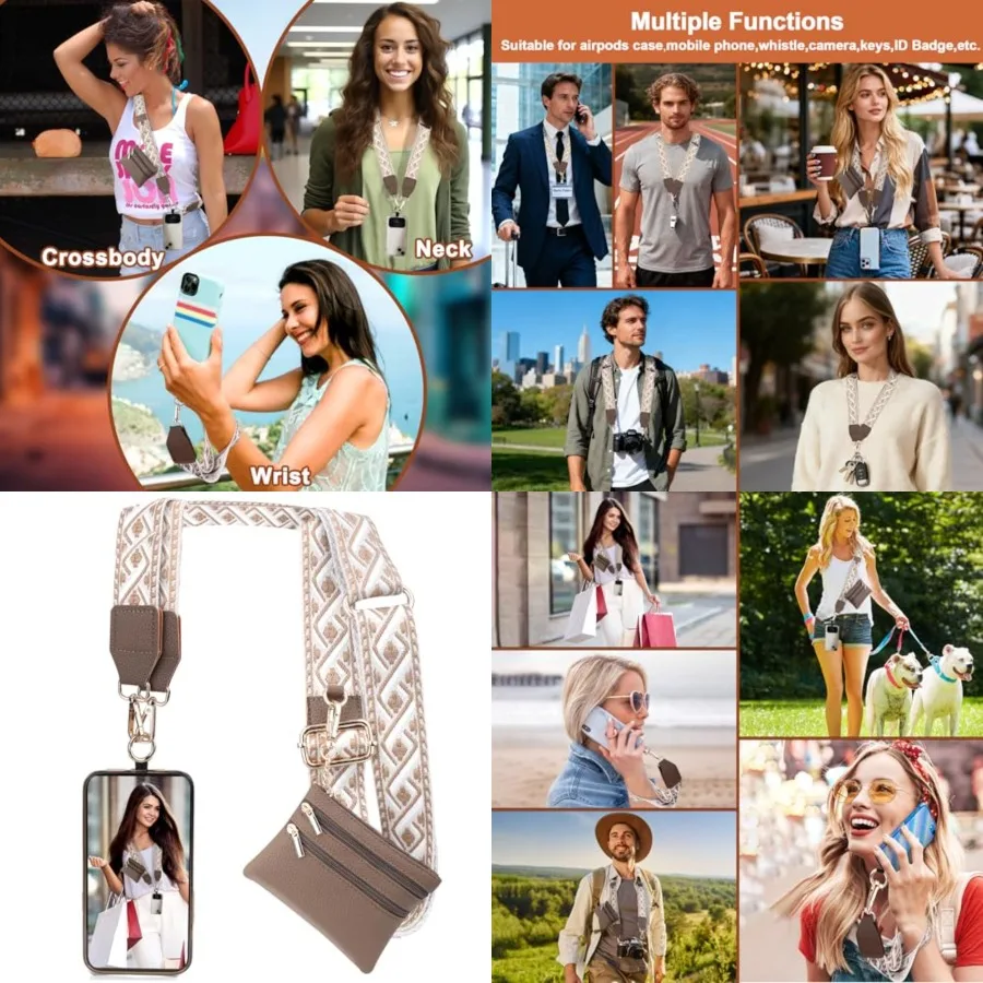 

Clip and Go Strap for Phone with Wallet Crossbody, Phone Strap with Zippered Wallet, Adjustable Anti Theft Cellphone Lanyard fo