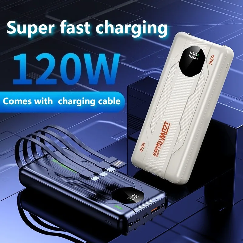 

Портативный внешний аккумулятор емкостью 20000 мАч, аккумулятор для быстрой зарядки, встроенный 4 кабеля для IPhone, Xiaomi, Huawei, Samsung, новинка