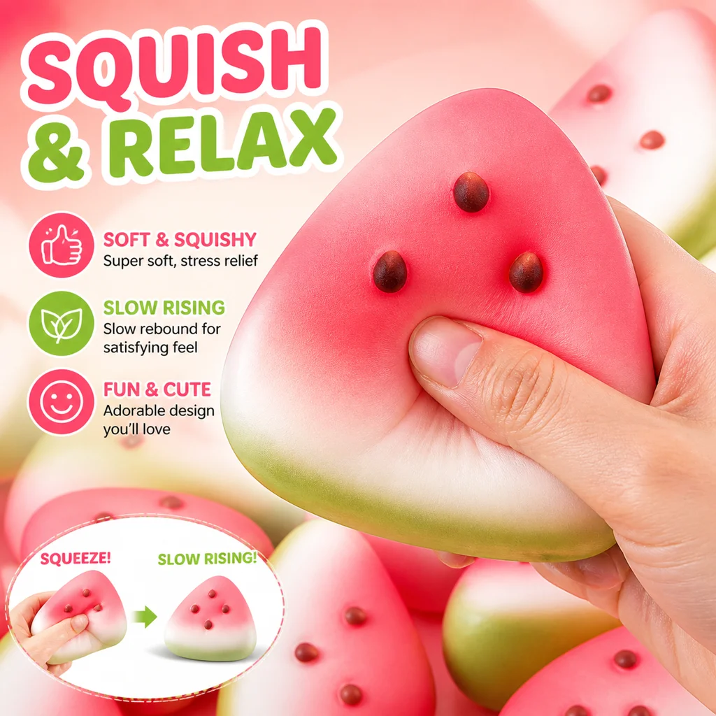 Cute Watermelon Squishy Fidget Toy Slow Rebound Anti Stress Decompression Soft Fruit Slow Rising Stress Relief Squeeze Toy