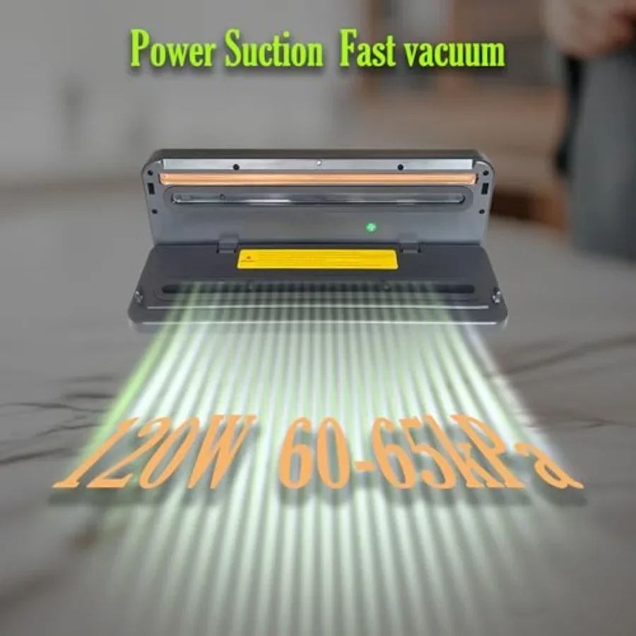 食品用真空シーラー コンパクトフードセーバーマシン 65kPa吸引 ワンタッチ操作 内蔵カッター 真空バッグ20枚付属