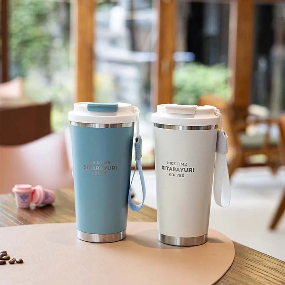 سعة كبيرة كوب ماء القهوة 304 الفولاذ المقاوم للصدأ جولة الفم تصفية زجاجة شاي حبل معلق TPR 560 مللي شرب كوب في الهواء الطلق #2