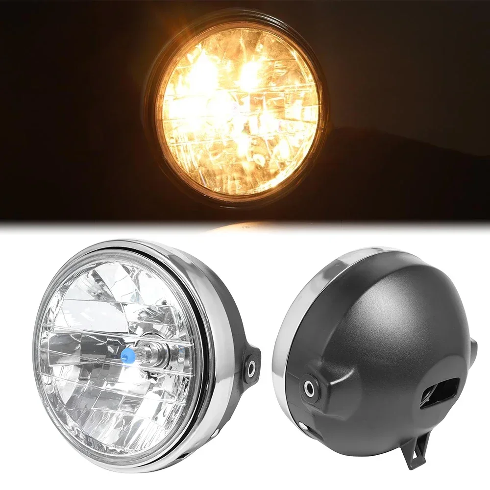 

7 Inch 35W New Yellow Glass Clear Lens Beam Motorcycle Headlight Round LED HeadLamp for Wasps 600 900 CB400 / 900