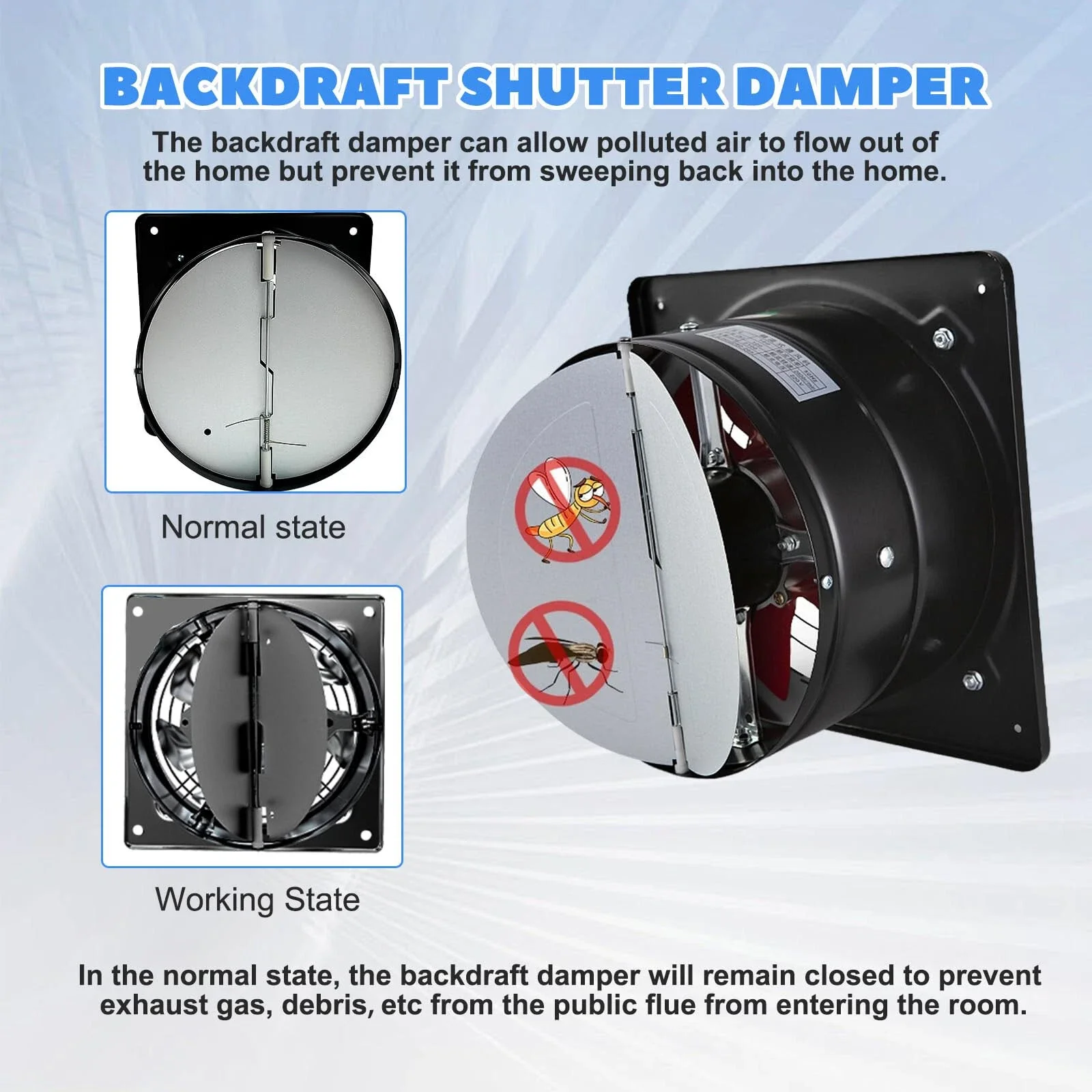 8inch Exhaust Fan Metal Iron Ventilation Extractor,Silence with Anti-backflow Check Valve Window&Wall Mount Vent Fans for Home