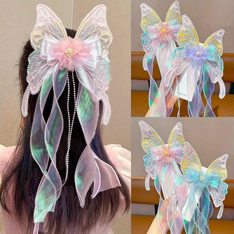 Schmetterlings-Haarspangen-Set – Haarspangen mit Blumenperlen für Mädchen |   Prinzessinnen-Haarnadeln für Zöpfe, Hochsteckfrisuren und besondere Anlässe