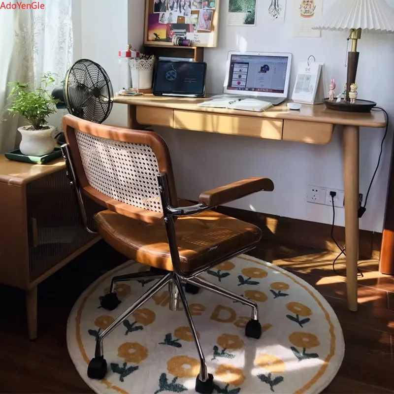 Log Ancient Rattan Woven Computer Sessel Home Office Nordic Retro Lifting Rotating Universal Wheel Room Casual Game Chair