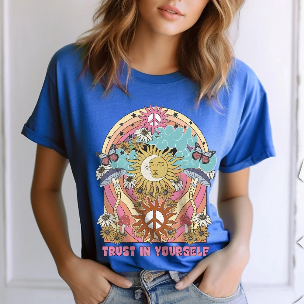 Trust In Yourself T-Shirt Peace Inspirational Sun Moon T-Shirt Sun Shirt Moon T-Shirt Hippie Moon Shirt Gift For Her T-Shirt