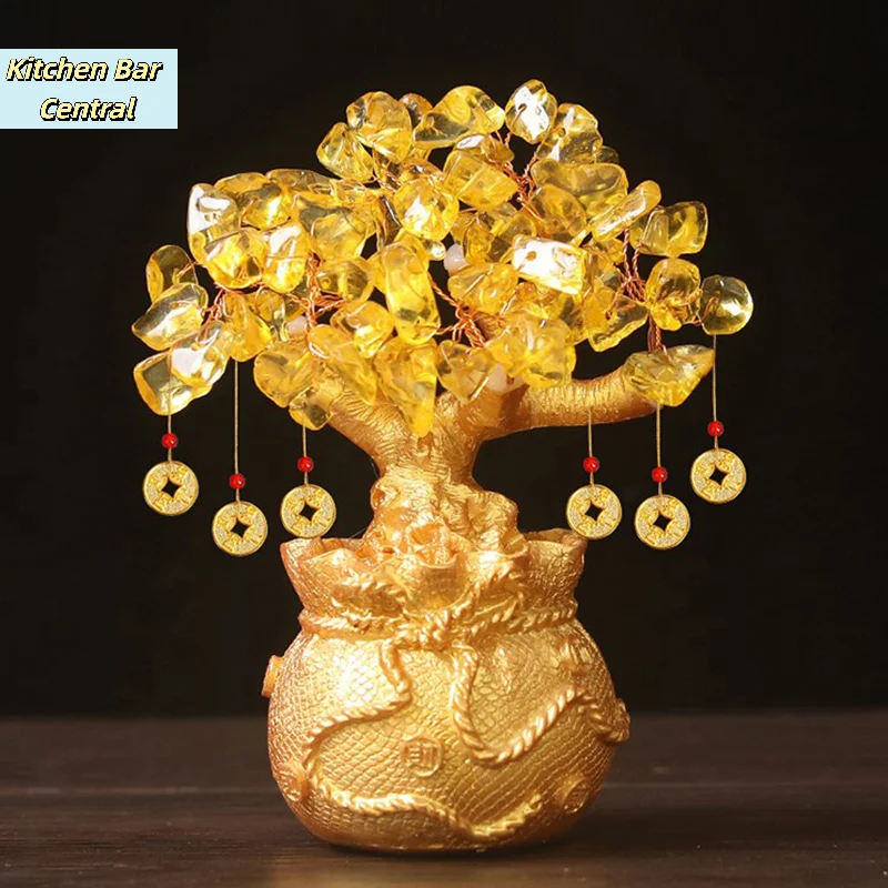【Lucky Tree Wealth Yellow Crystal Tree Natural Money Tree Ornaments Bonsai Style Wealth Luck Feng Shui Ornaments Craft】