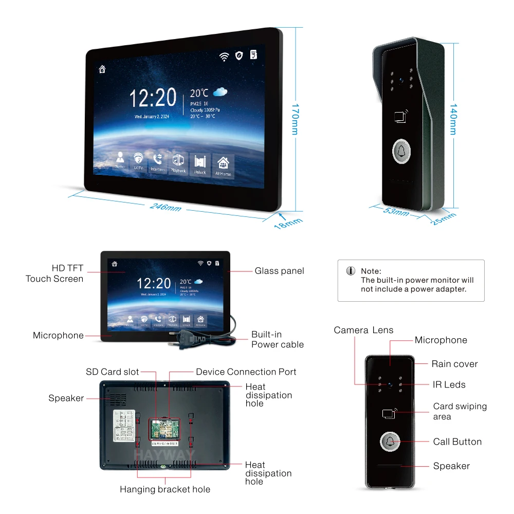 10 inch video  intercom 1080P doorbell for home TUYA app Wireless Wifi Video Doorphone System unlocking, etc
