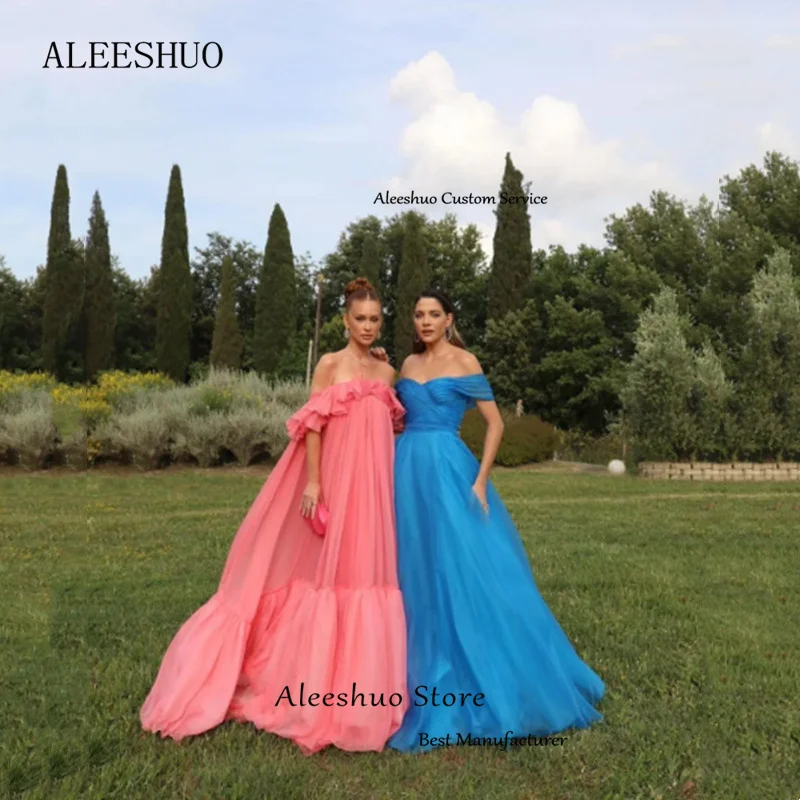 Aleeshuo Simple A-Line Prom Dressess Tiered Cocktail Off The Shoulder Evening Dress Formal Sleeveless Gown فساتين سهره فاخره