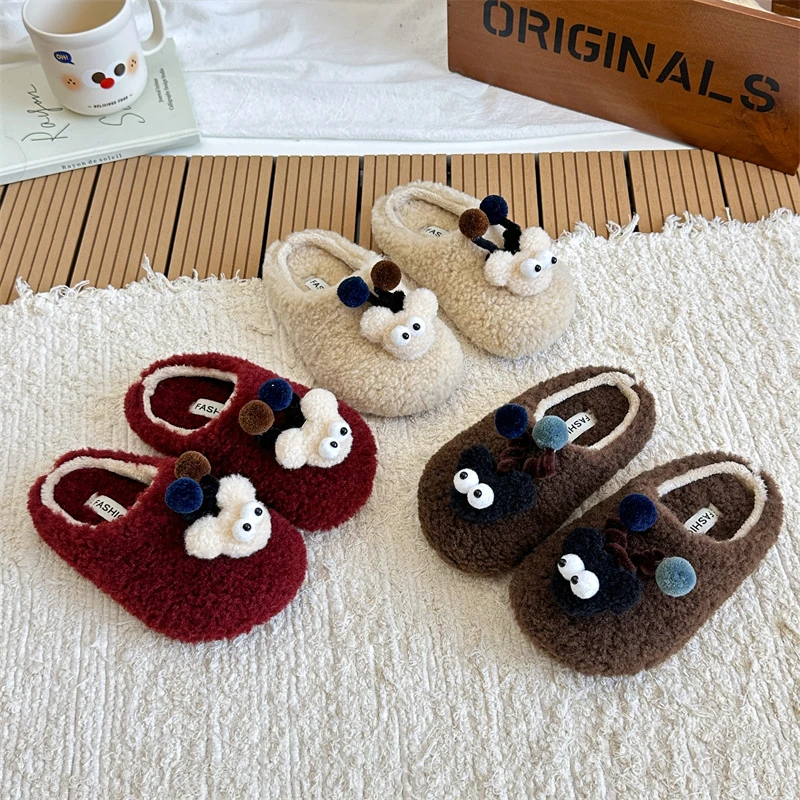 

Новинка 2025 года, детские хлопковые тапочки высокого качества для девочек, плюшевые теплые шерстяные тапочки с героями мультфильмов, милые тапочки на мягкой подошве для мальчиков Детская Обувь