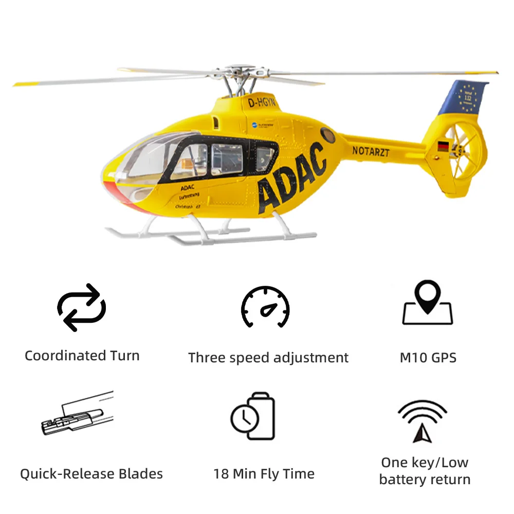 FLYWING EC135 ACE RC Helicopter EC135 scale helicopter 6CH 470 size rc helicopters 4 blades EC135 Yellow 1:16 6CH rc helicopter