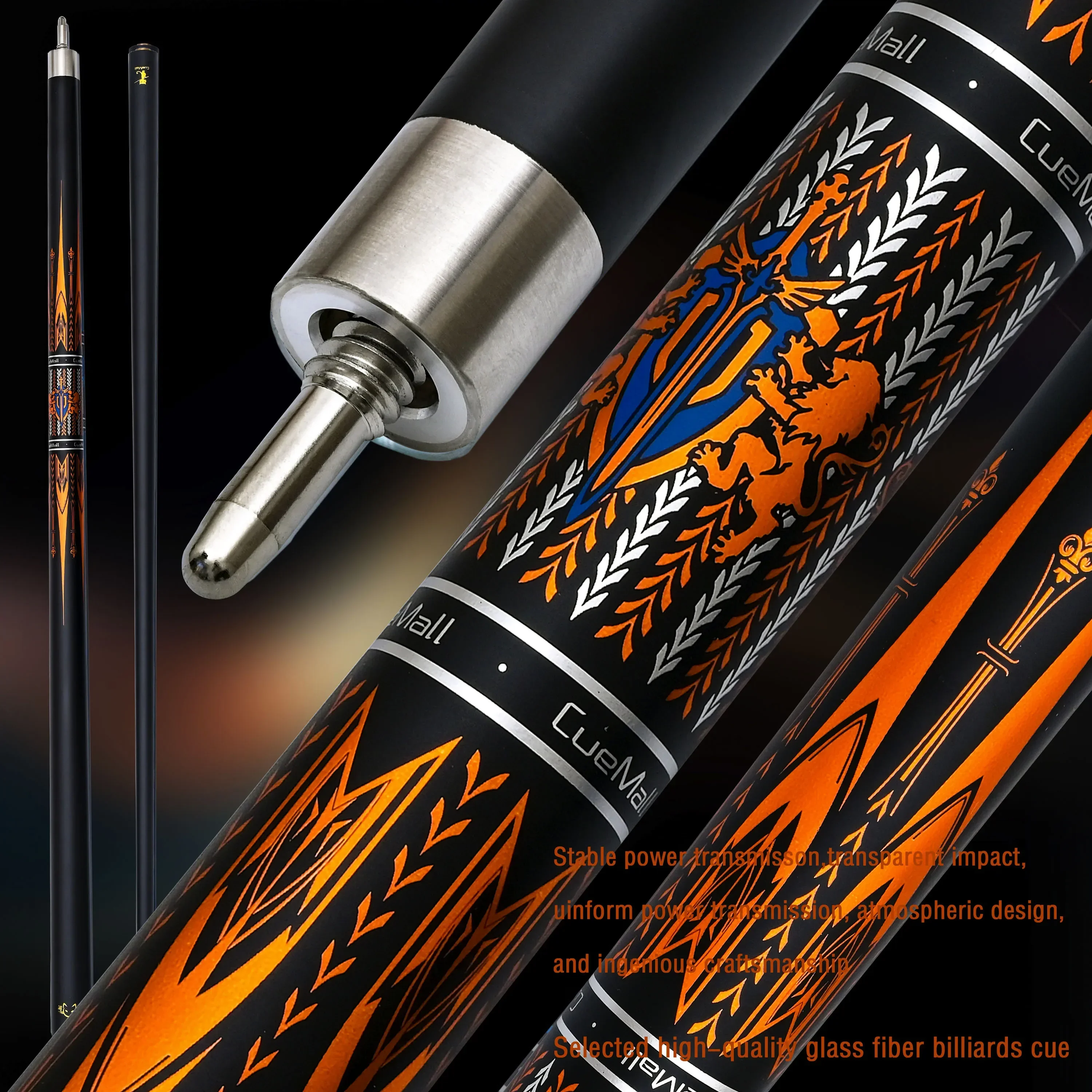 

12.5mm Low Deflection Glass Fiber Pool Cue Shaft Multi-Layer Tip Quick Release Joint Bronze Dual Lion Design Pool Cue Stick