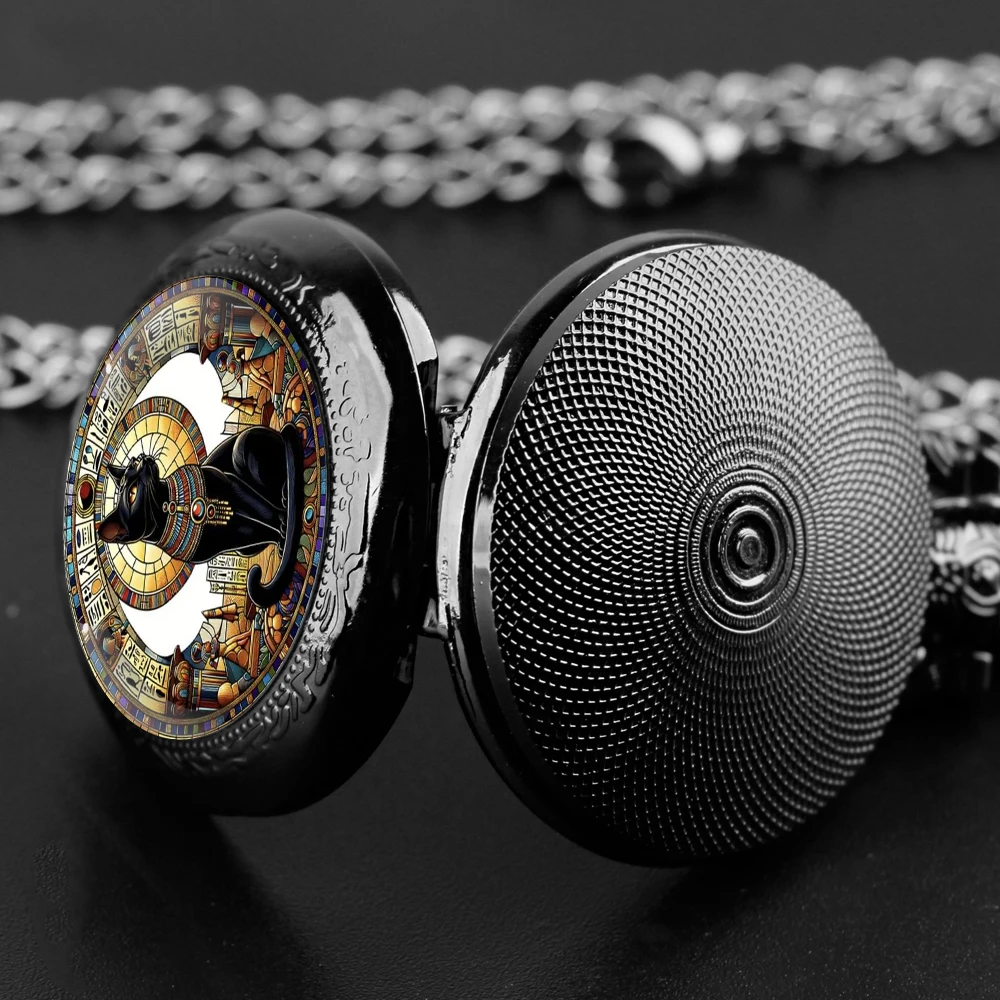 Creative ‌cats Pattern Glass Dome Quartz Pocket Watch with Necklace Chain Pendant Gift for Male Men Boys Vintage Clock