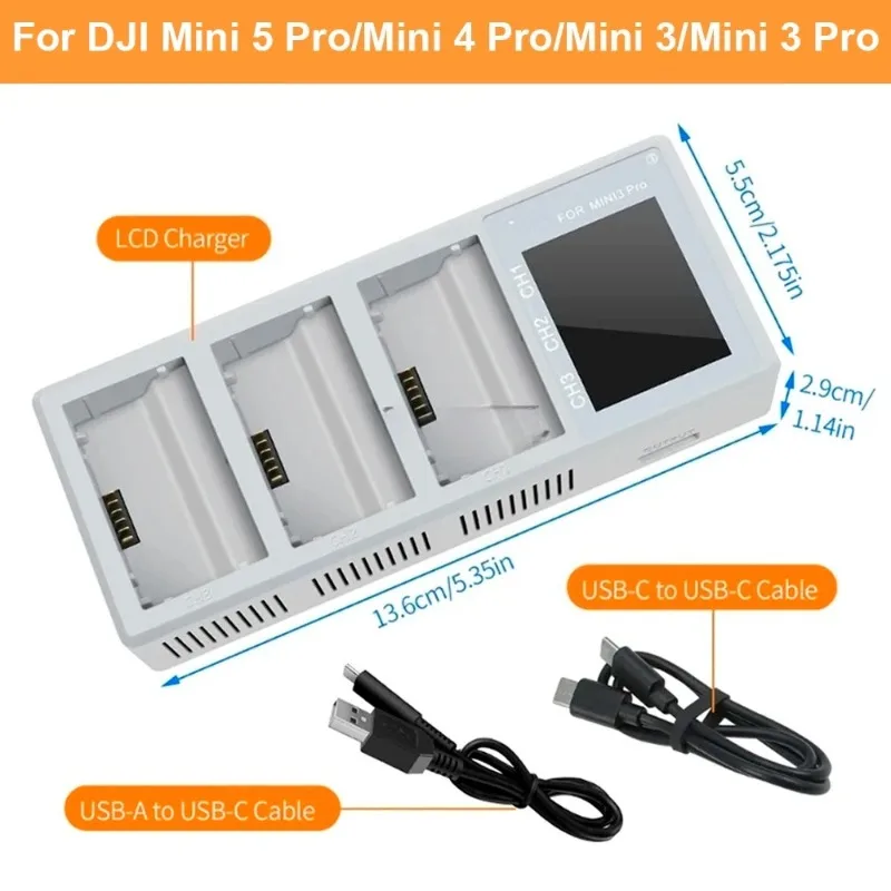 Charger Battery Faster Charging Hub Housekeeper For DJI Mini 5 Pro/Mini 4 Pro/Mini 3/Mini 3 Pro Drone LCD Screen Charger Butler