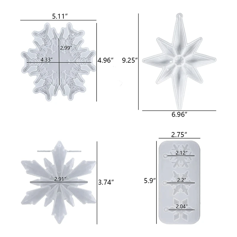 4 шт. рождественские формы из смолы, силиконовые формы для изготовления ювелирных изделий, форма для снежинок, украшения, кулон, ожерелье, серьги, подставка