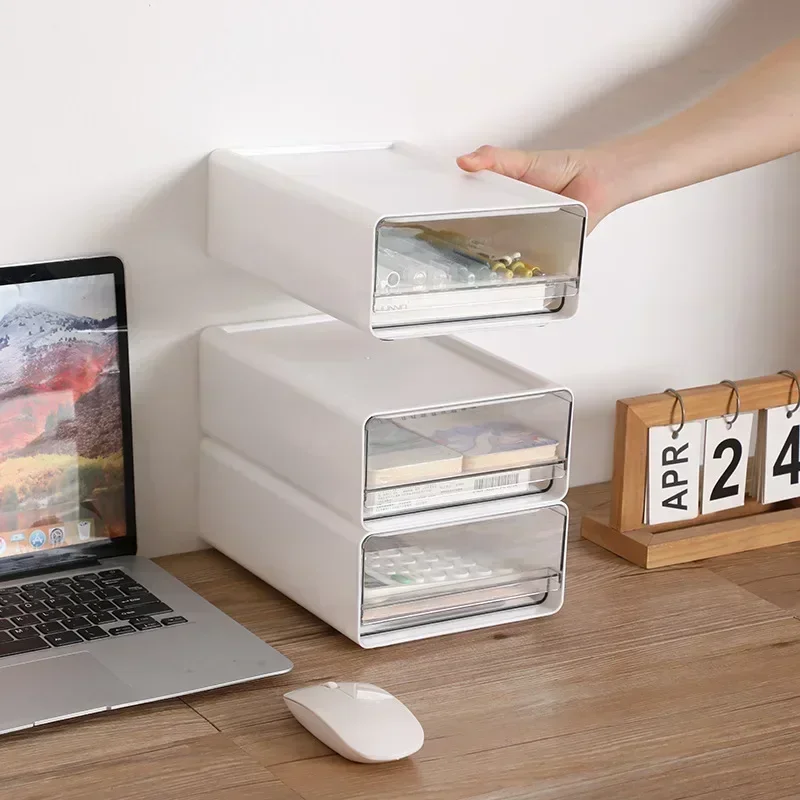 Transparent Desktop Storage Box Drawer Type Office File Storage Box Bedroom Study Stack Combination Portable Storage Cabinet