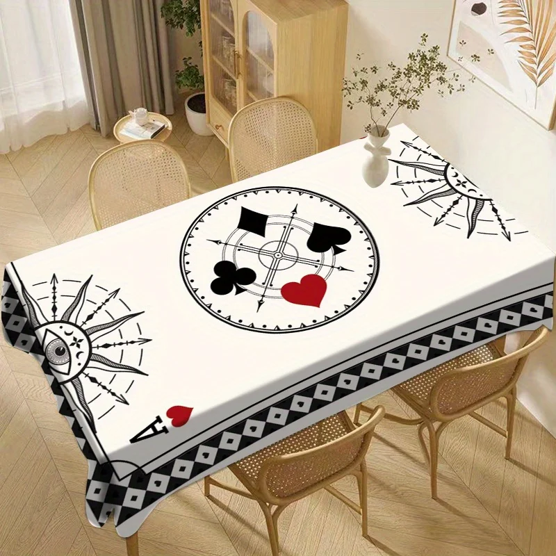 VIKAMA Poker Pattern Tablecloth Jigsaw Game Print Rectangle Fun Tablecloth Easy To Clean Tablecloth Table Decoration