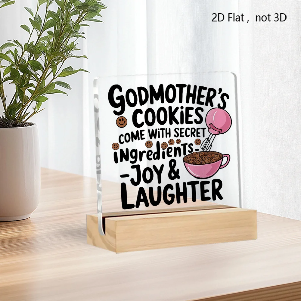 زخرفة أكريليك مسطحة ثنائية الأبعاد - تصميم خلاط وردي ووعاء، "كوكيز جودمادر بمكونات سرية - الفرح والضحك" اقتباس