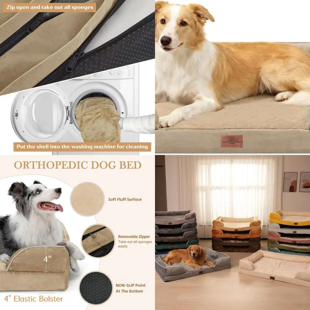 

Large Dog Orthopedic Bed 35x22, Waterproof Foam with Removable Bolster, Washable Cover & Non-Slip, Light Brown