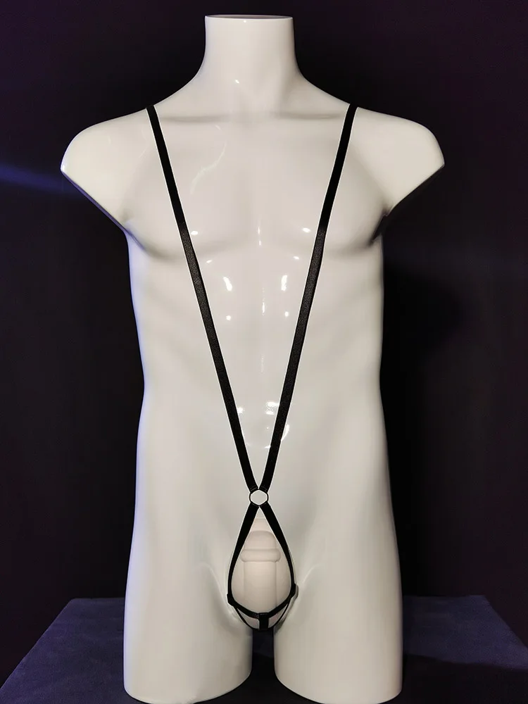 

Men's Sexy Egg Dragging Back Strap jumpsuit with Hollow Thin Strap Tie Men's One Strap with High Fork Back Empty Testis Lifting