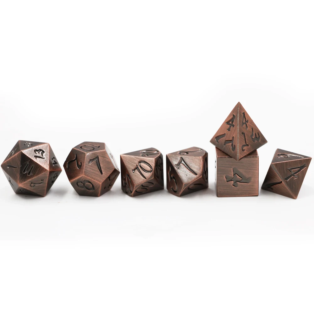 Imdg 7 Pcs/set Kreatif RPG Permainan Dadu Polyhedron Logam Dadu DND Besar Jenis Huruf Perunggu Kuno Warna Digital Permainan Dadu