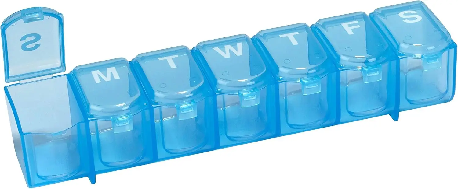

Weekly 7-Day Pill Case, Medicine Organizer Box, Large Push N' Pop Compartments, Easy to Use, BPA Free