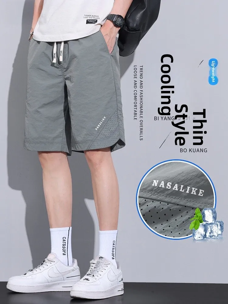 

Ice Silk Casual orts Men's Summer Thin Five-Point Beach Pants Loose Breathable Qui-Dry Sports Pants Straight Leg Ca...