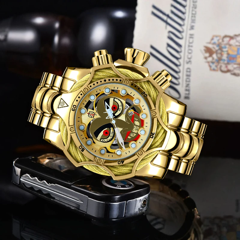 European and American Style Oversized Dial Clown Watch for Men, Fashionable Casual Personality Quartz Watch, Light Luxury Cool Personality Stylish Trendy Men's Wristwatch