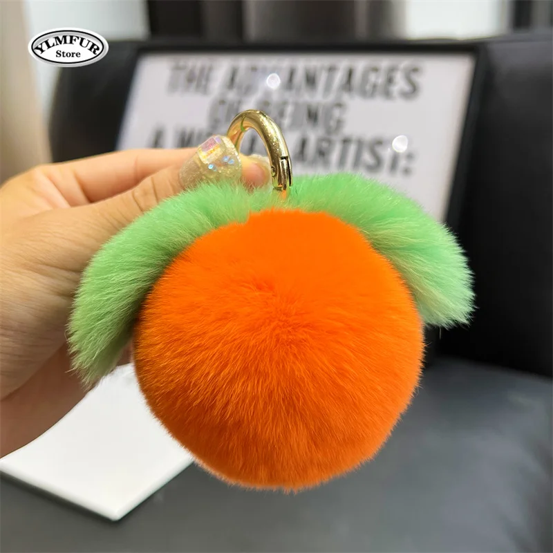 Real Rabbit Hair Mini Cute Furry Peach Keychain Keychains Women Plush Rex Rabbit Fur Car Key Chain Bag Decoration Pendant Gift
