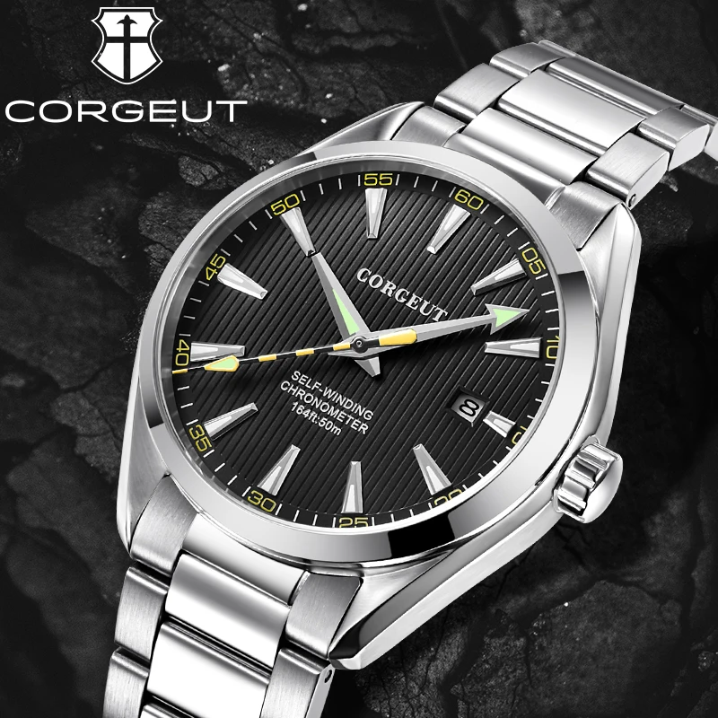 CORGEUT 41mm NH35 ADVENTURE High Luxury Men's Watch Automatic Mechanical Flat Sapphire Glass Watch for Man Night Glow Waterproof