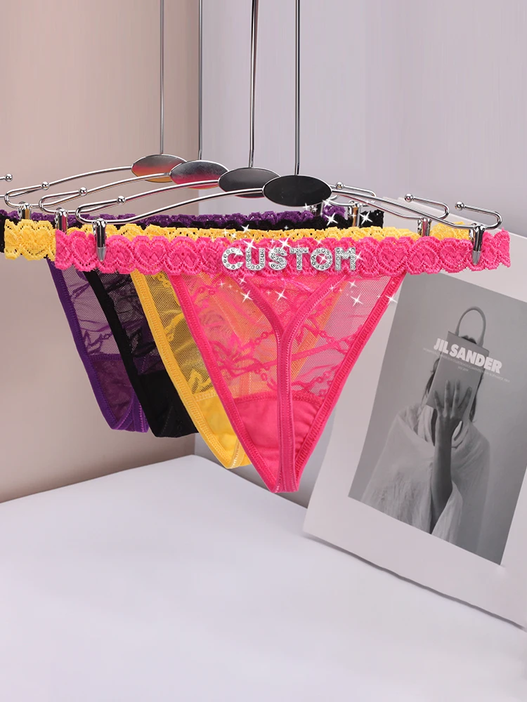 Custom Name Thong Panties with Crystal Letters Customized Thongs Personalized Underwear Sexy G-String Tanga Bikini Jewelry Gift