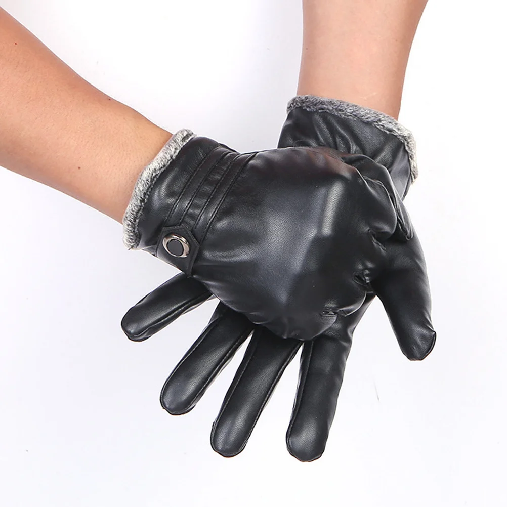 1 paar warme handschoenen met touchscreen, verdikte PU waterdichte anti-koude winterbuitenhandschoenen voor fietsen