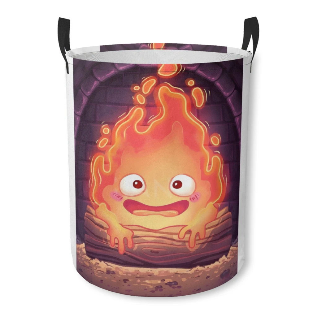 

Household Fabric Dirty Cloth Basket Storage BucketCute Calcifer Home Folding Toy Storage Basket Laundry Basket