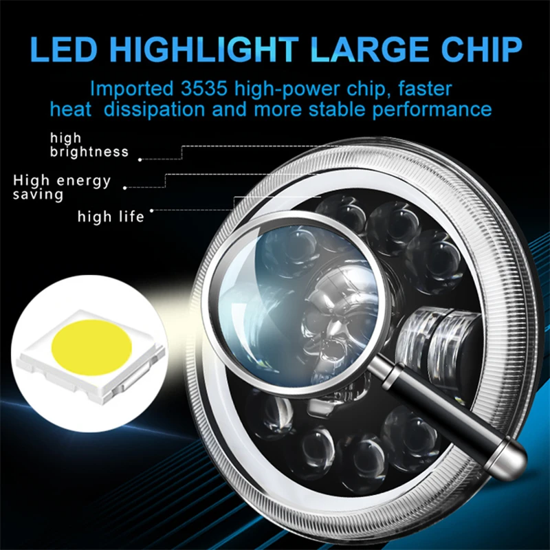 7 Inch Round LED Headlamp Automatic Turning Changes Motorcycle skull Headlights Fit For Harley Davidson For Jeep Wrangler