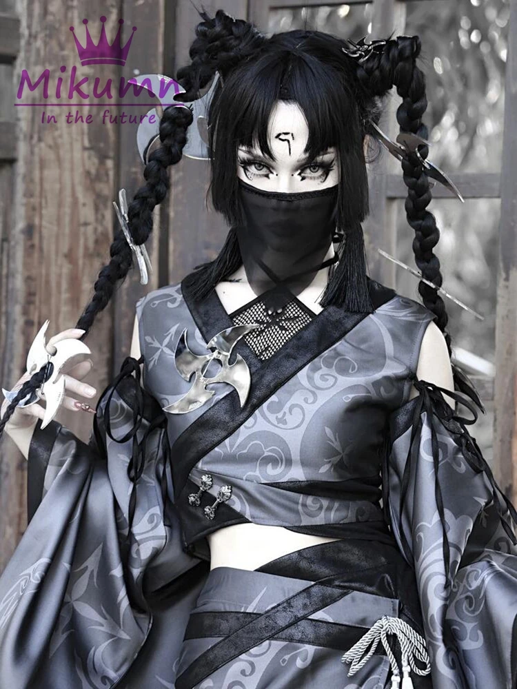 Gothic Shirts Kimonos Woman Japanese Kimono Ninja Women Cosplay Shirt Detachable Long Sleeves Blouse Female Tops Partywear