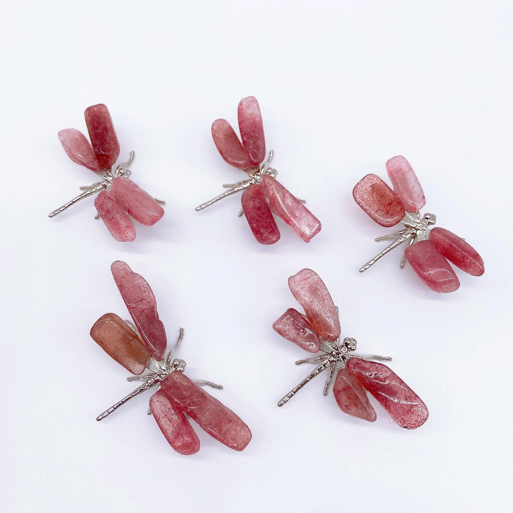 1PC Natural Pink Strawberry Quartz Dragonfly Crystal Stone spar crafts Butterfly Statue Reiki Healing Home Decor Children Gift